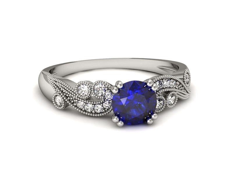 Pierścionek z szafirem i brylantami białe złoto - p16451bszc — zdjęcie 3