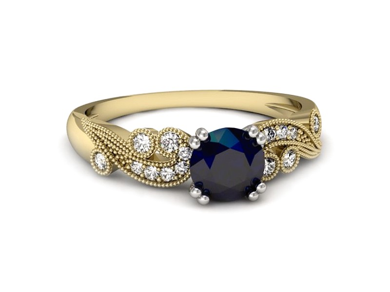 Złoty pierścionek z szafirem i brylantami - p16451zbsz — zdjęcie 3