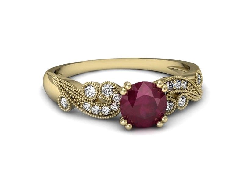 Złoty pierścionek z rubinem i brylantami złoto proba 585 - p16451zr - 3