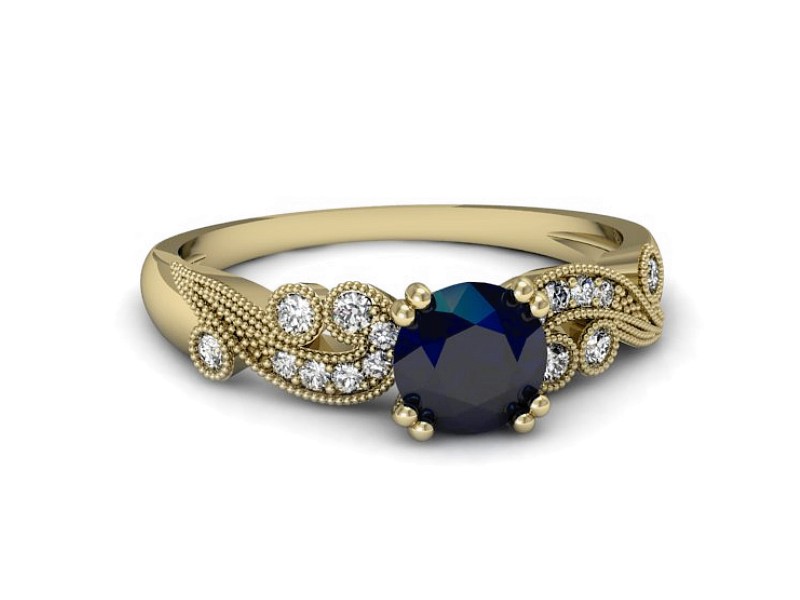 Złoty pierścionek z szafirem i brylantami - p16451zsz — zdjęcie 3