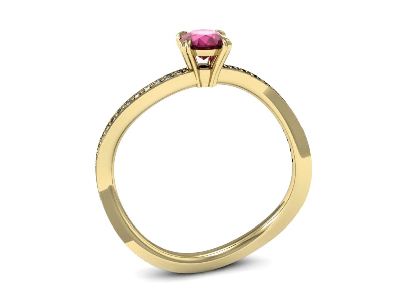 Złoty pierścionek z rubinem i brylantami - p16453zr — zdjęcie 3