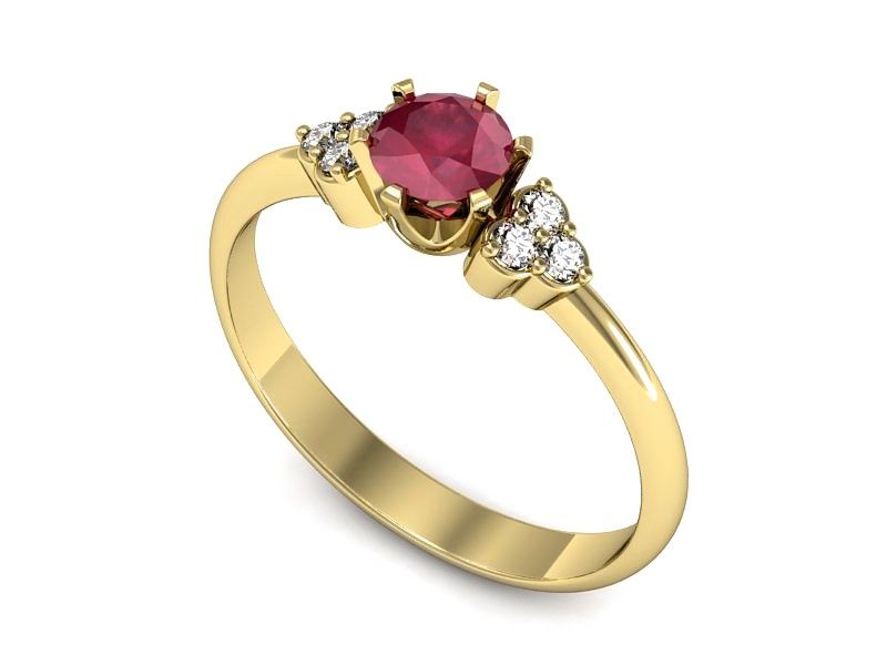 Złoty pierścionek z rubinem i brylantami złoto proba 585 - P16454zr - 1