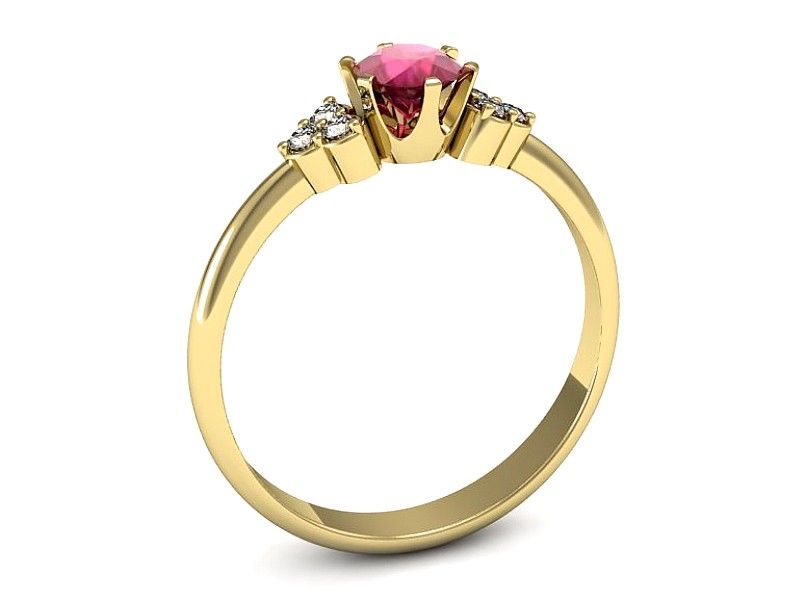 Złoty pierścionek z rubinem i brylantami złoto proba 585 - P16454zr - 3