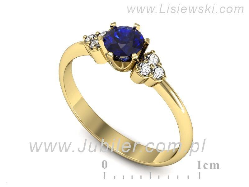 Złoty pierścionek z szafirem i diamentami złoto proba 585 - P16454zszc - 1