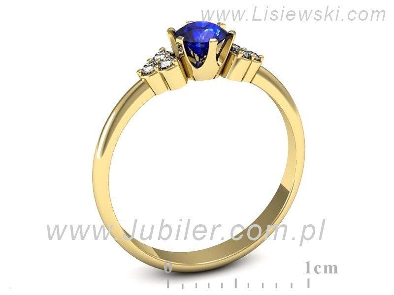 Złoty pierścionek z szafirem i diamentami złoto proba 585 - P16454zszc - 3