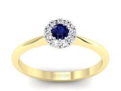 Pierścionek z szafirem i diamentami żółte złoto - p16455zbsz