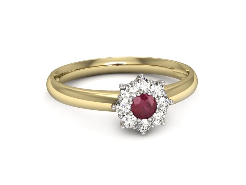 Pierścionek z rubinem i diamentami z białego i żółtego złota - p16458zbr - 3