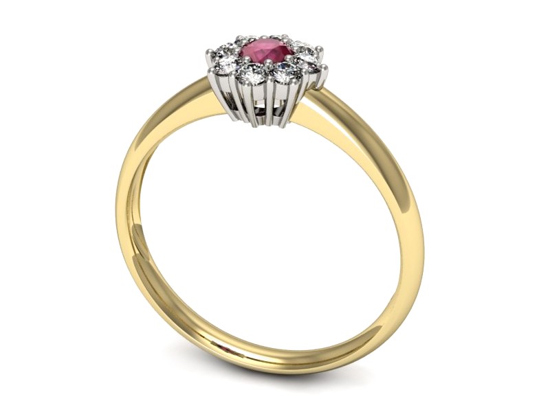 Pierścionek z rubinem i diamentami z białego i żółtego złota - p16458zbr - 2