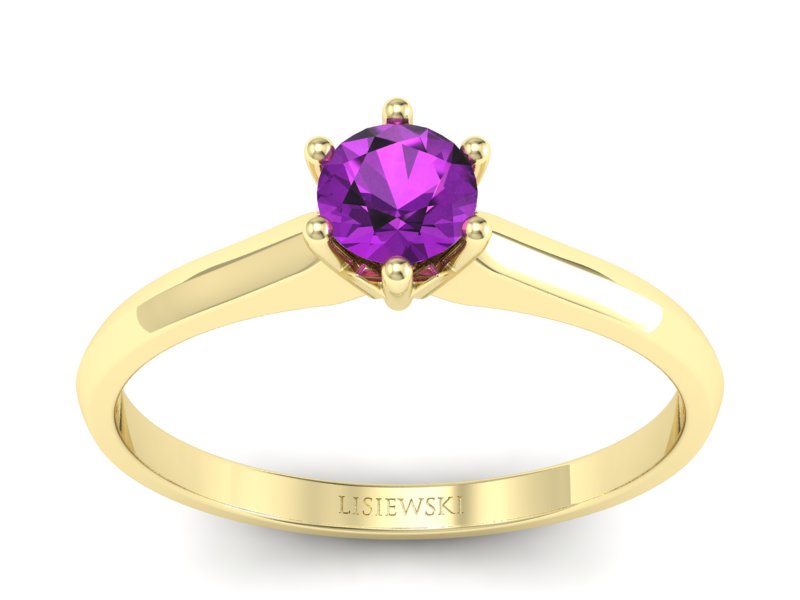 Złoty pierścionek z ametystem żółte złoto - p16460zat