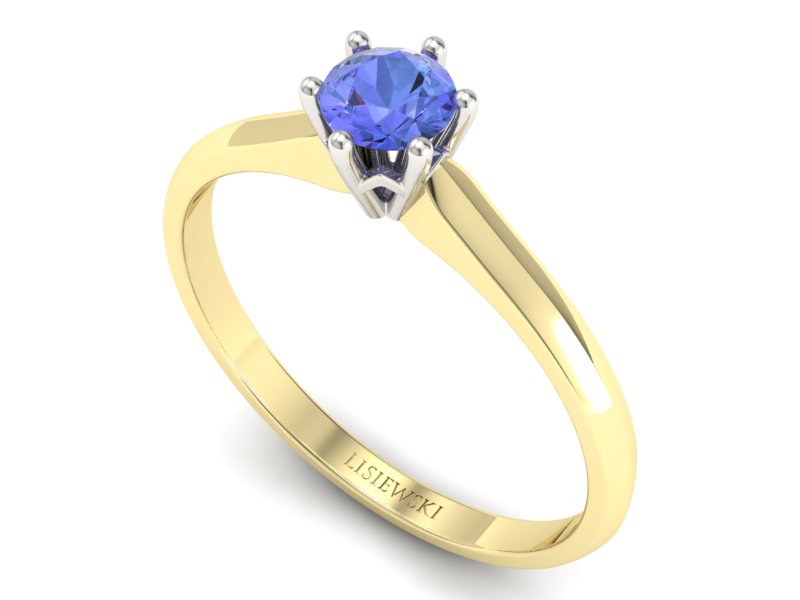 Pierścionek z tanzanitem żółte białe złoto - p16460zbt — zdjęcie 3
