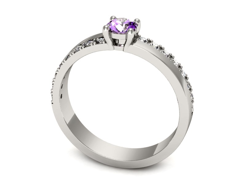 Złoty pierścionek z ametystem i brylantami - p16461bat — zdjęcie 3