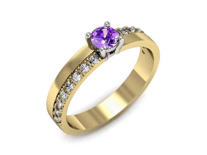 Pierścionek z ametystem i brylantami - p16461zbat