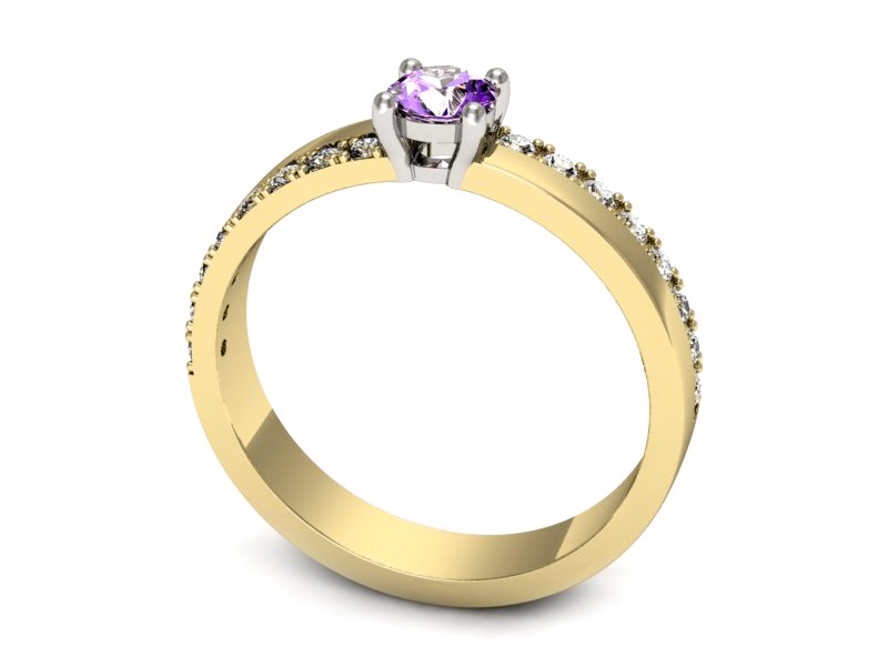Pierścionek z ametystem i brylantami - p16461zbat — zdjęcie 3