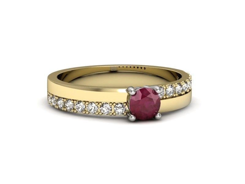 Pierścionek z rubinem i diamentami w żółtym i białym złocie - p16461zbr - 2