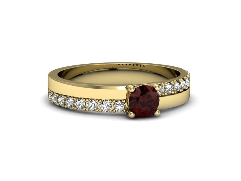 Złoty pierścionek z granatem i brylantami - p16461zgr - 2