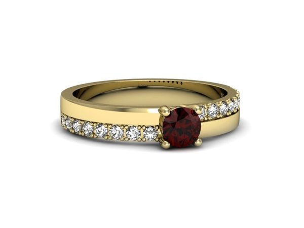 Złoty pierścionek z granatem i brylantami - p16461zgr