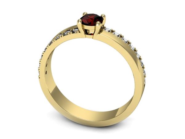 Złoty pierścionek z granatem i brylantami - p16461zgr