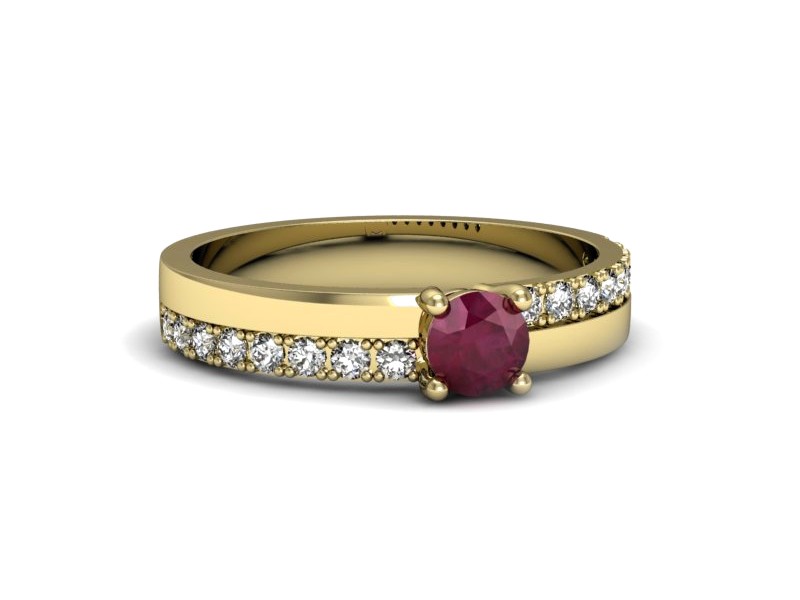 Złoty pierścionek z rubinem i brylantem - p16461zr — zdjęcie 2
