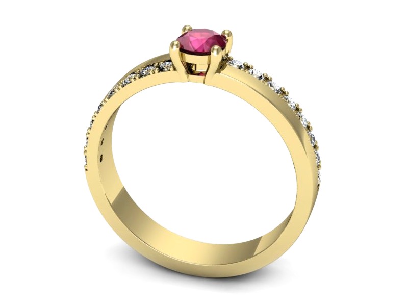 Złoty pierścionek z rubinem i brylantem - p16461zr — zdjęcie 3