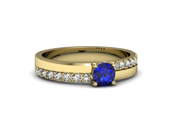 Złoty pierścionek z szafirem i diamentami złoto proba 585 - p16461zszc