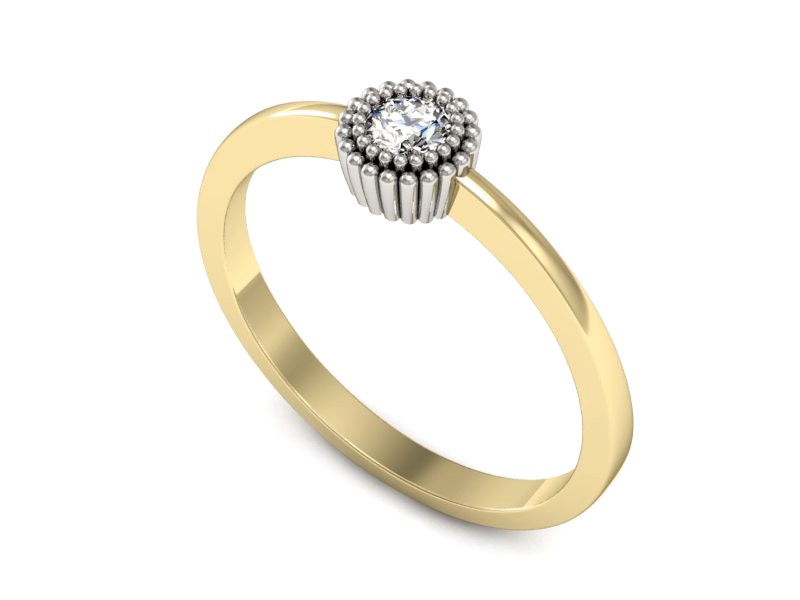 Złoty pierścionek z brylantem żółte i białe złoto - p16462zb — zdjęcie 4