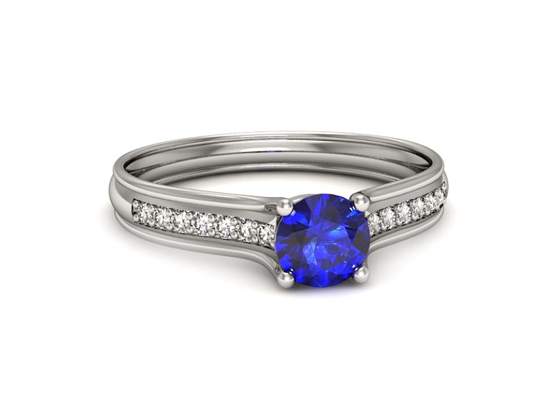 Pierścionek z szafirem i brylantami białe złoto - p16463bszc — zdjęcie 2