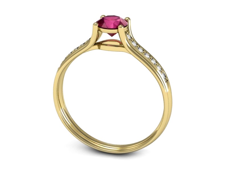 Złoty pierścionek z rubinem i brylantami - p16463zr — zdjęcie 3