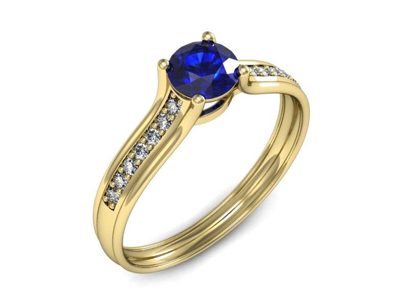 Złoty pierścionek z szafirem i diamentami złoto proba 585 - p16463zszc