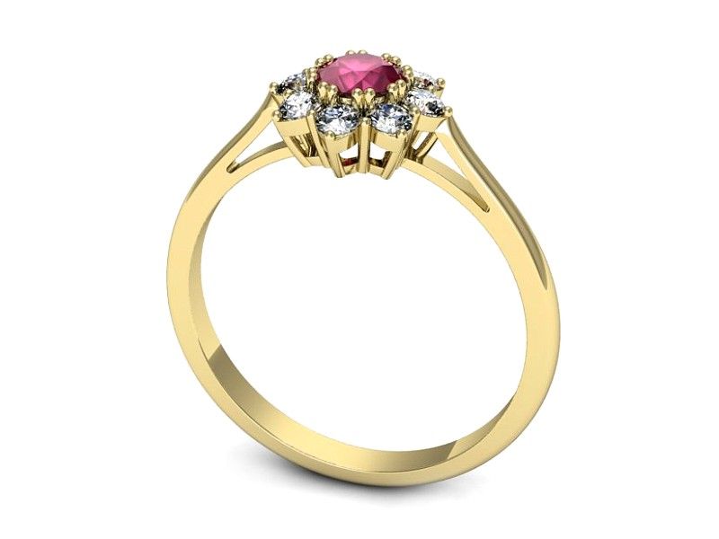 Złoty pierścionek z rubinem i brylantami złoto proba 585 - p16467zr - 3