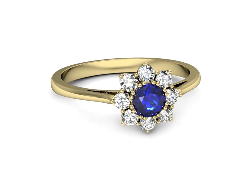 Złoty pierścionek z szafirem i brylantami - p16467zszc — zdjęcie 2
