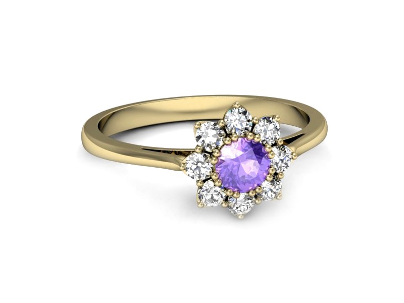 Pierścionek z tanzanitem i brylantami żółte złoto - p16467zt — zdjęcie 2