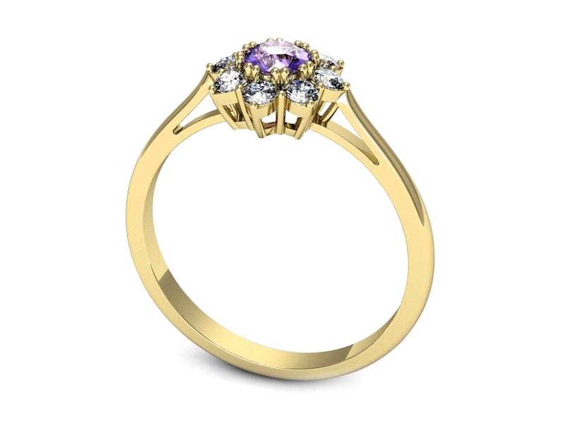Pierścionek z tanzanitem i brylantami żółte złoto - p16467zt — zdjęcie 3