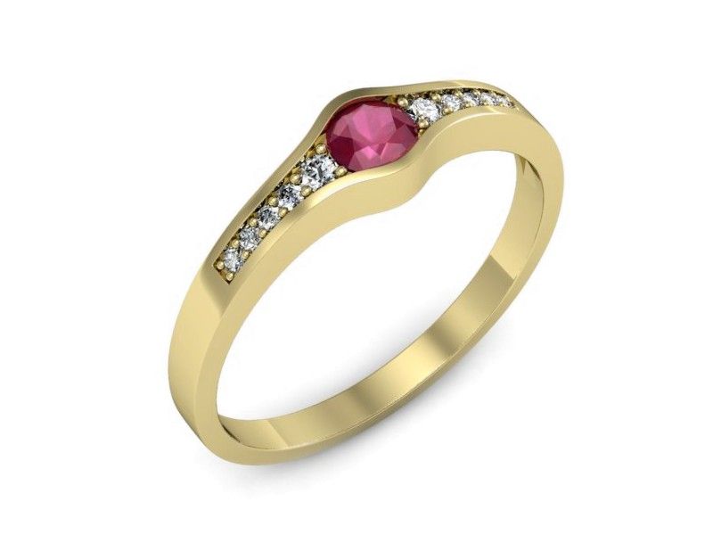 Złoty pierścionek z rubinem i brylantami złoto proba 585 - p16468zr