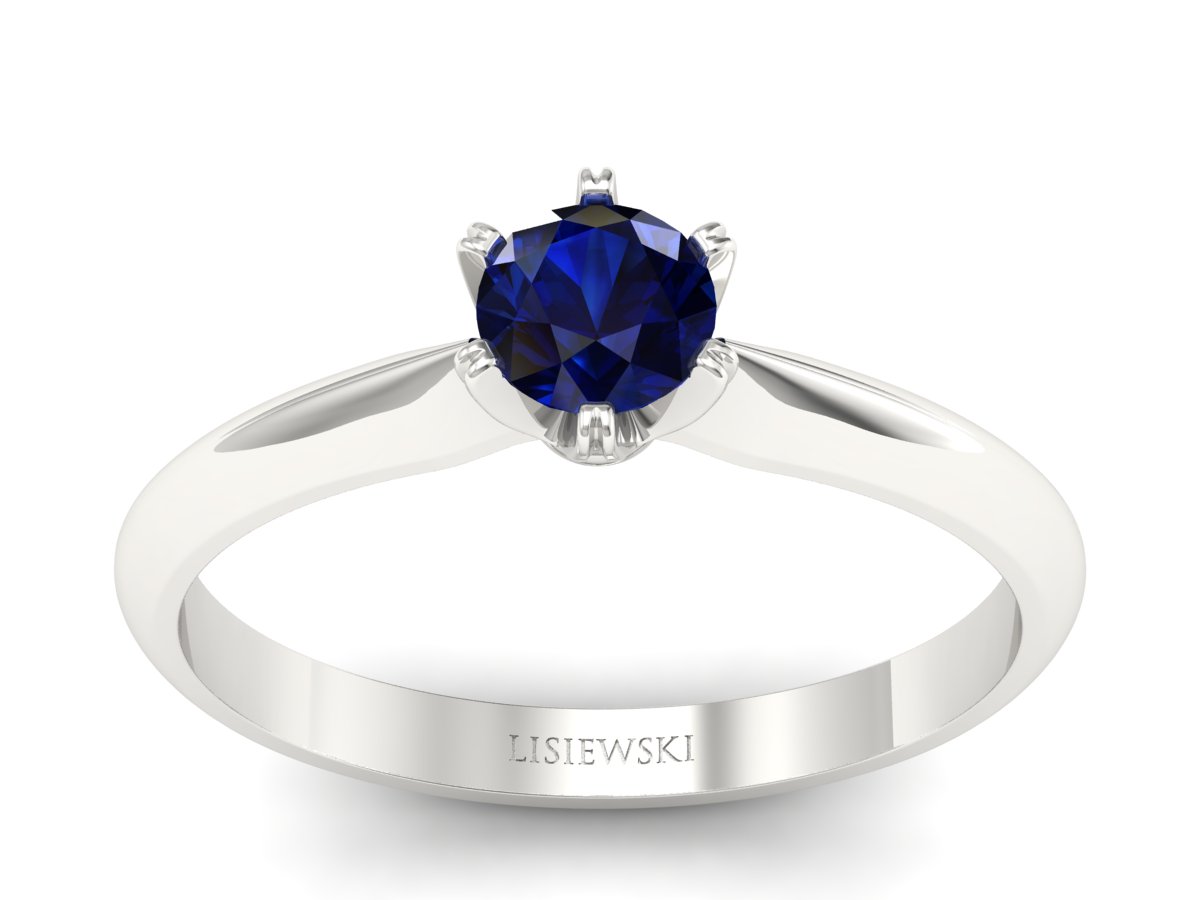 Złoty pierścionek z szafirem białe złoto - p16473bsz