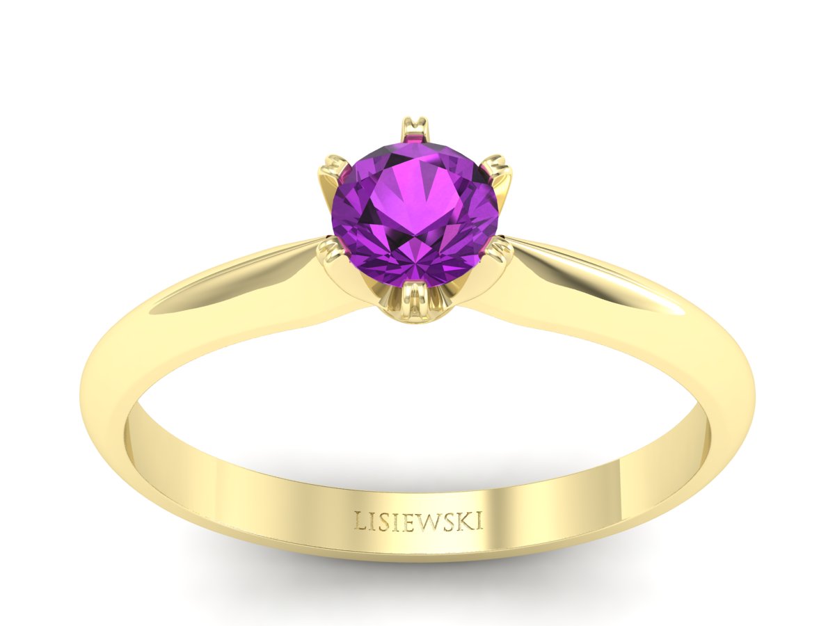 Złoty pierścionek z ametystem żółte złoto - p16473zat