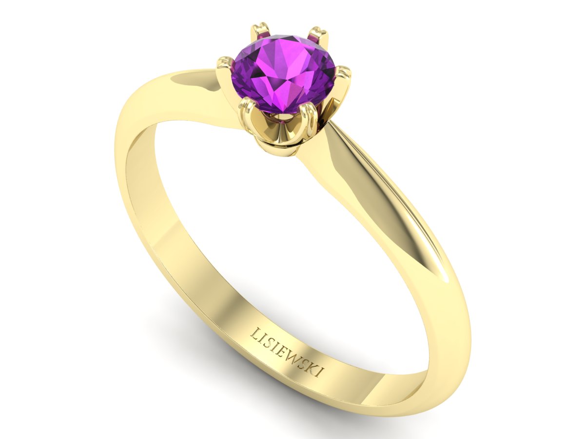 Złoty pierścionek z ametystem żółte złoto - p16473zat — zdjęcie 3