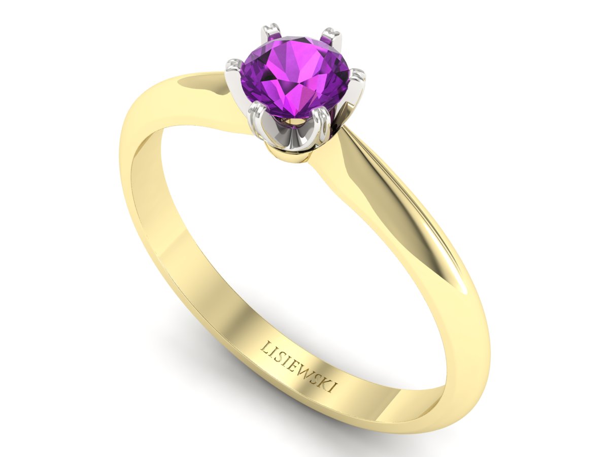 Pierścionek z ametystem żółte i białe złoto - p16473zbat — zdjęcie 3