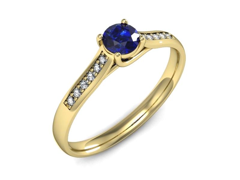 Złoty pierścionek z szafirem i diamentami złoto proba 585 - p16474zszc