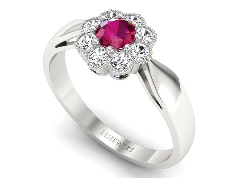 Pierścionek z rubinem i brylantami białe złoto - p16478br — zdjęcie 3