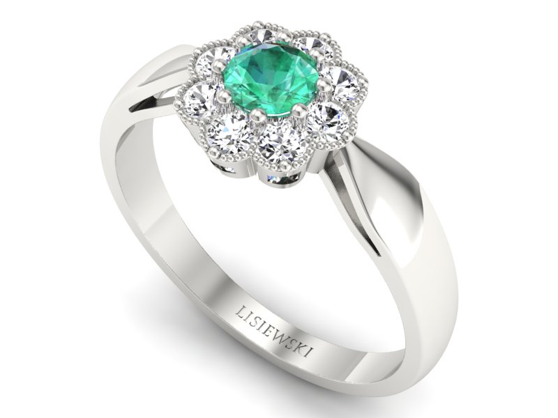 Pierścionek ze szmaragdem i brylantami białe złoto - p16478bsm — zdjęcie 3