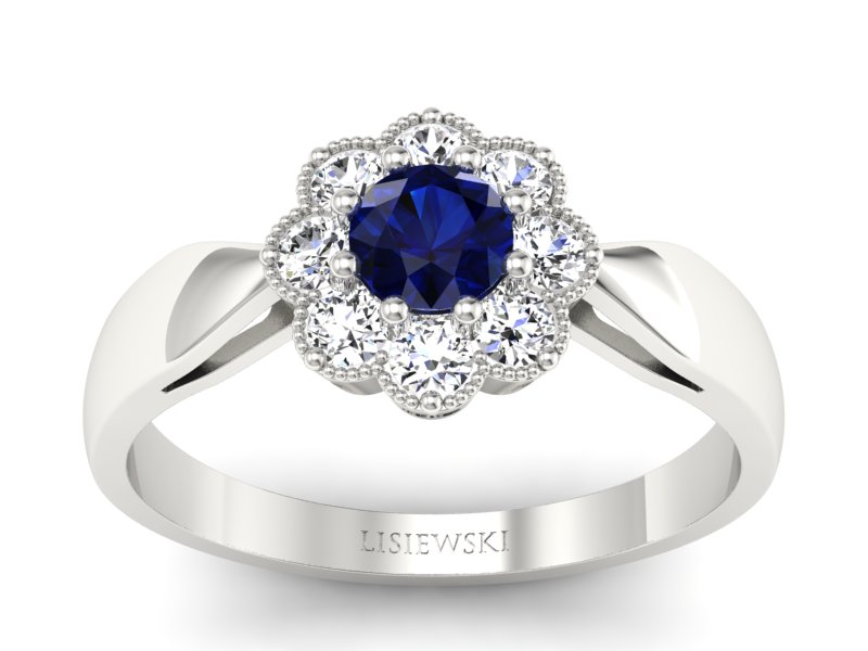 Pierścionek z szafirem i brylantami białe złoto - p16478bsz