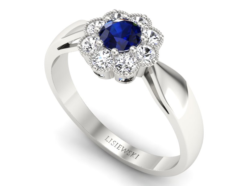 Pierścionek z szafirem i brylantami białe złoto - p16478bsz — zdjęcie 3