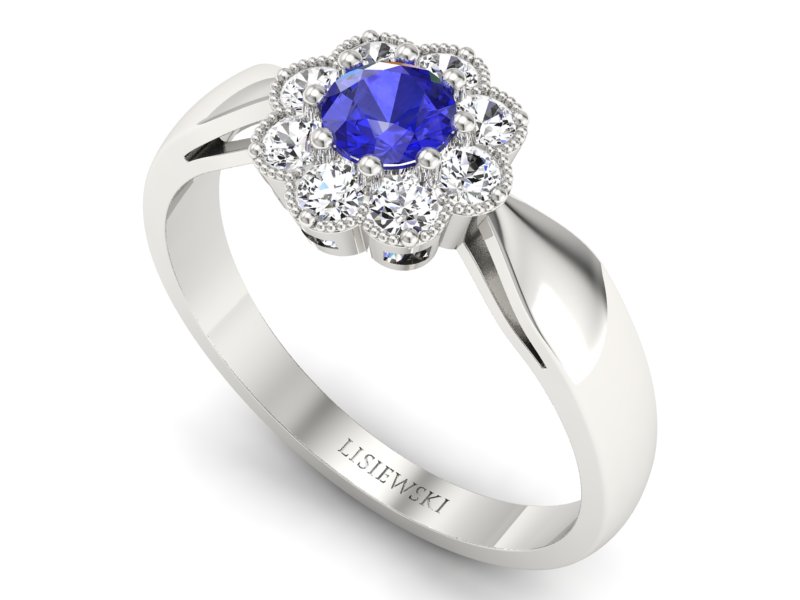Pierścionek z szafirem i brylantami białe złoto - p16478bszc — zdjęcie 3