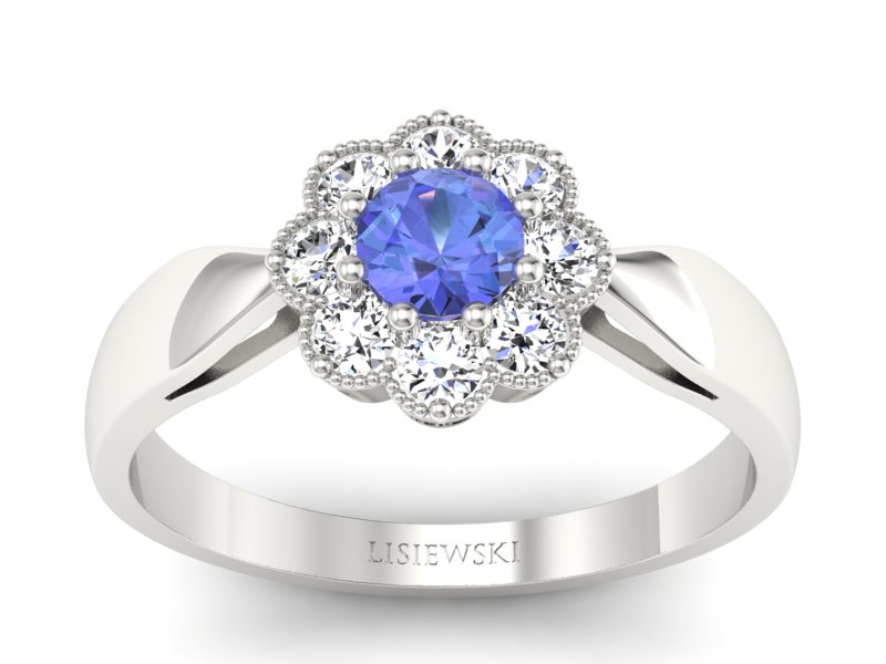 Pierścionek z tanzanitem białe złoto i brylantami - p16478bt