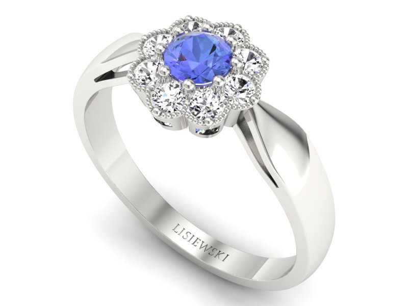 Pierścionek z tanzanitem białe złoto i brylantami - p16478bt — zdjęcie 3