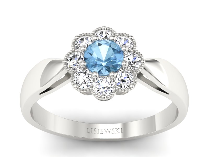 Pierścionek z topazem i brylantami białe złoto - p16478btp