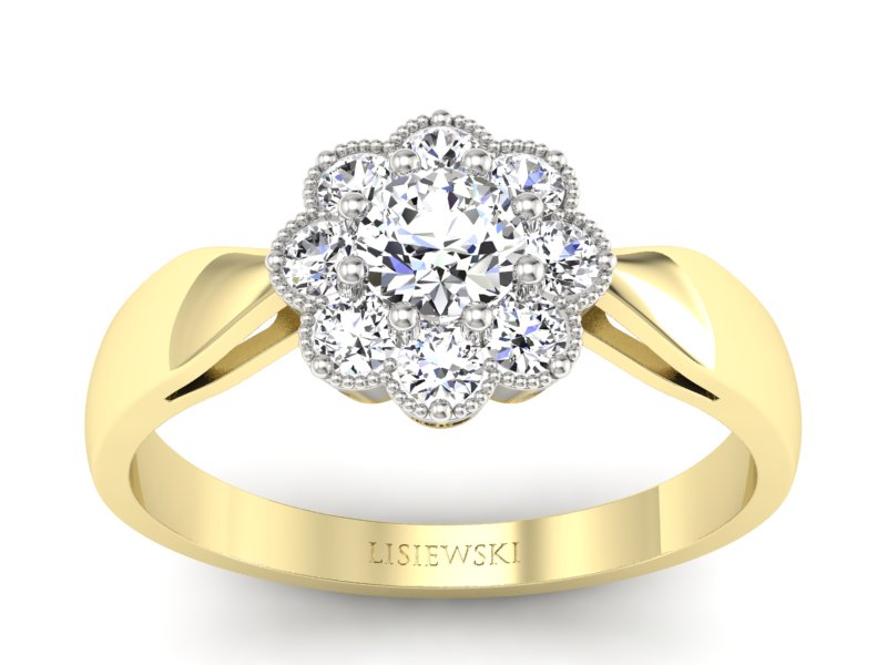 Pierścionek z diamentami żółte i białe złoto - p16478zb