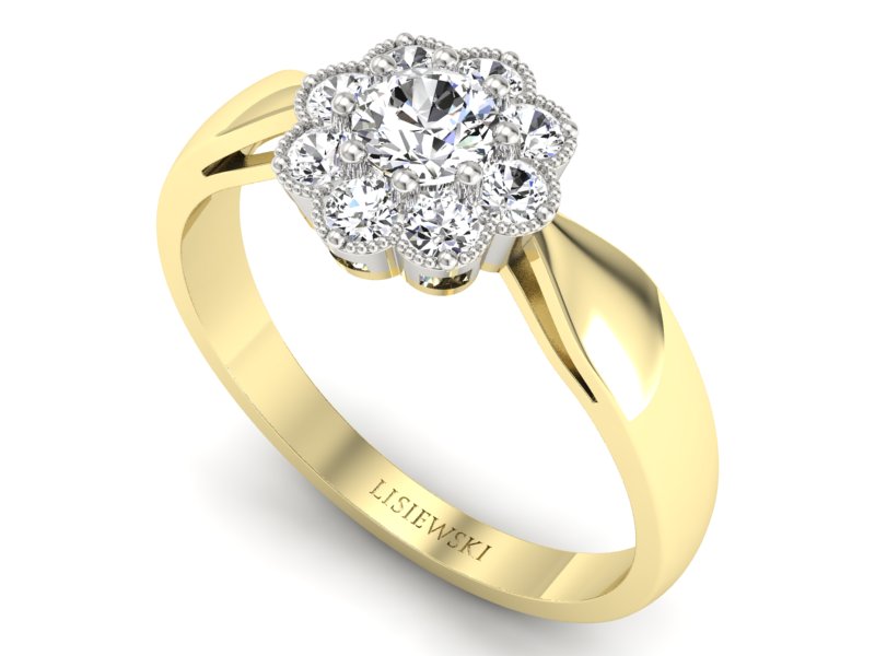 Pierścionek z diamentami żółte i białe złoto - p16478zb — zdjęcie 3