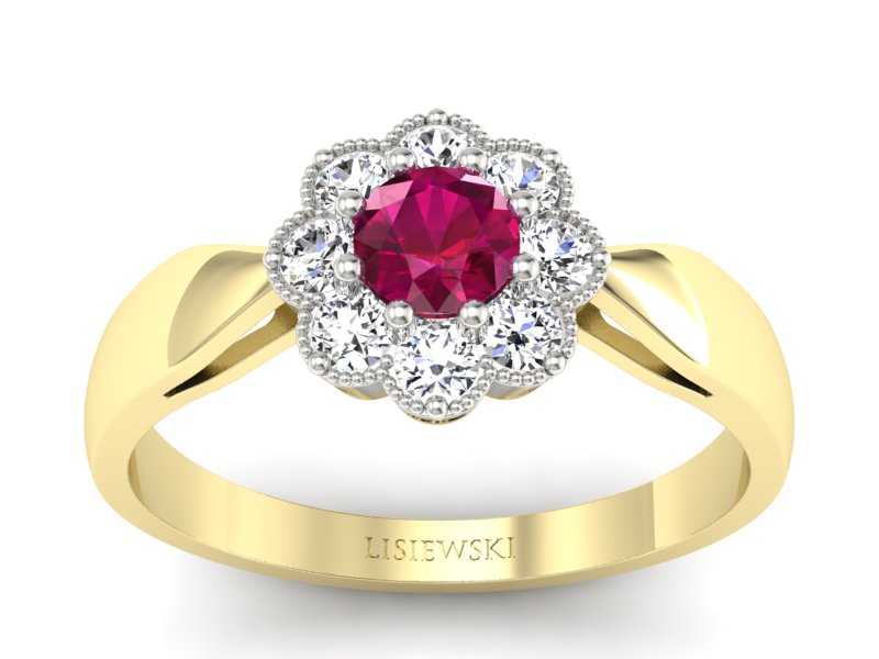 Pierścionek z rubinem i diamentami - p16478zbr