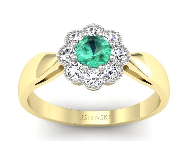 Złoty pierścionek ze szmaragdem i diamentami - p16478zbsm